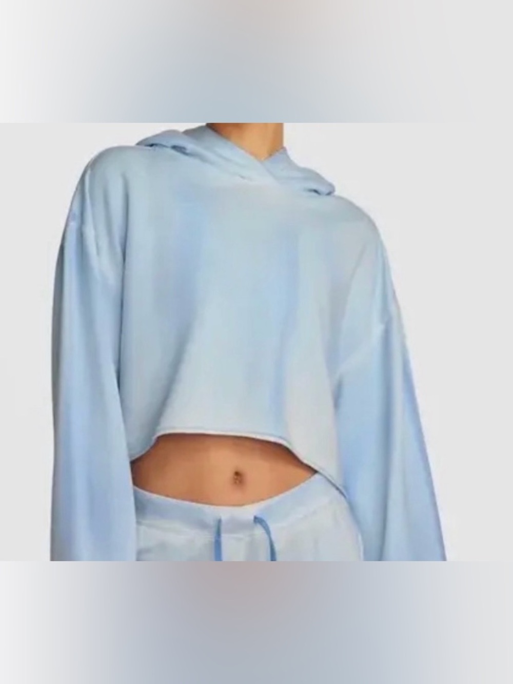 Nike Yoga Light Blue and White Cropped Hoodie Top - Women's Casual Pullover XS